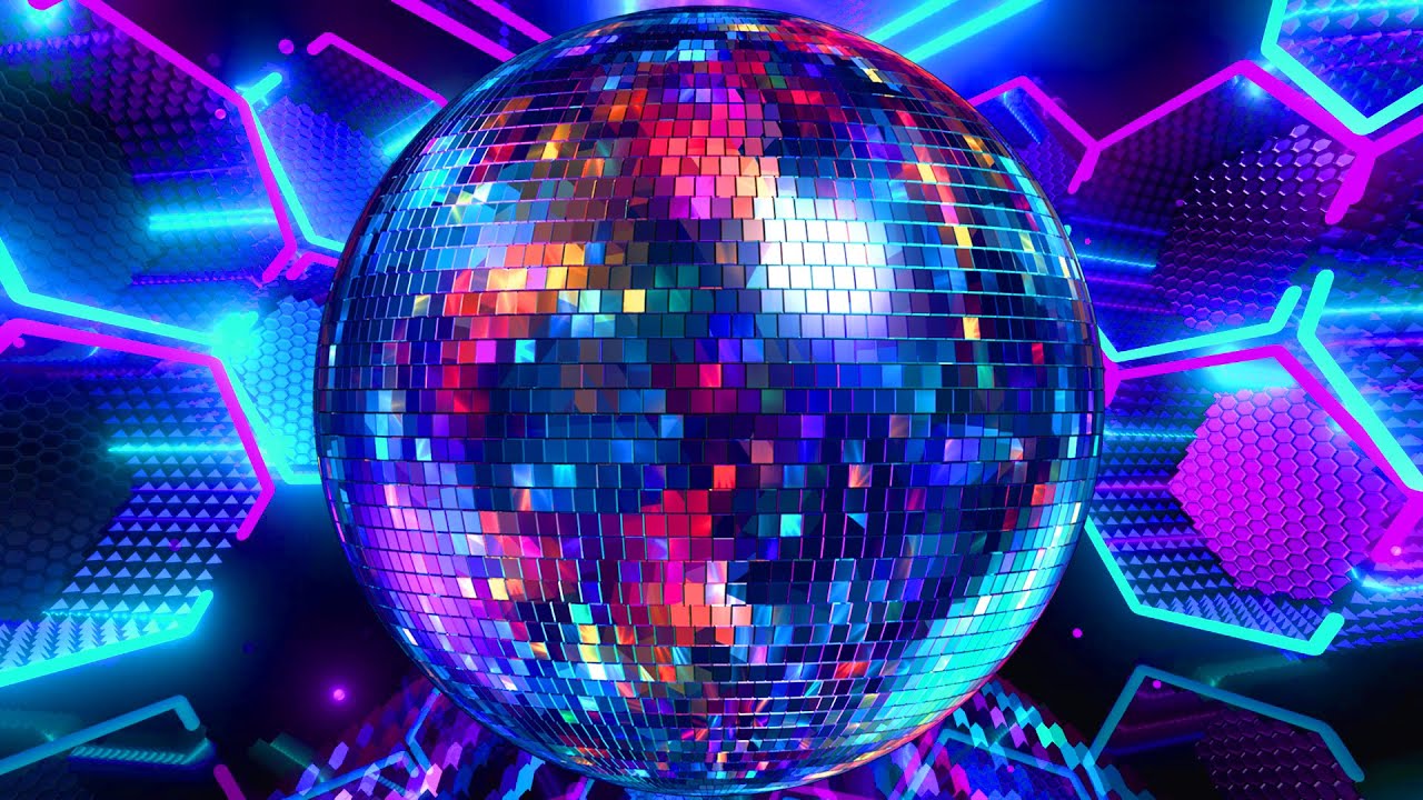 4K Screensaver | Colorful Retro Disco Ball & Neon Hexagon &ndash; Psychedelic VJ Loop (No Sound)