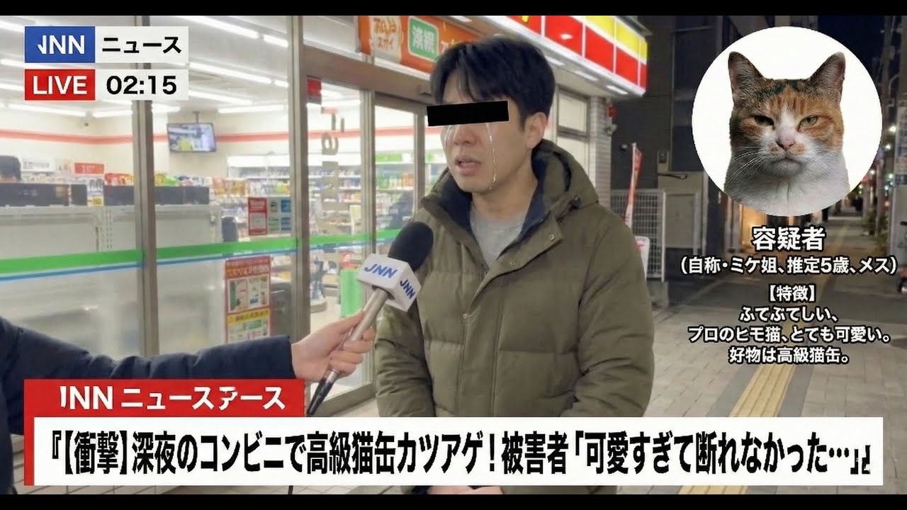 【無差別】深夜のコンビニに潜む影…ミケ姐の華麗なる肩乗り誘惑！目をつ付けられたら負け確定！ #三毛猫 #猫動画 #神回 #Ai動画