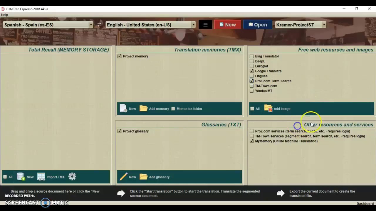CafeTran Espresso Basics - Dashboard & Project Configurati