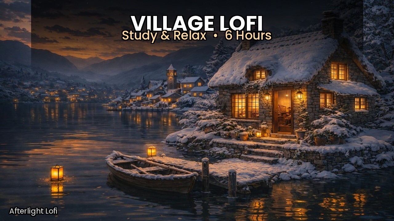 6 Hours Lofi Hip Hop to Study & Sleep | Village snow near river