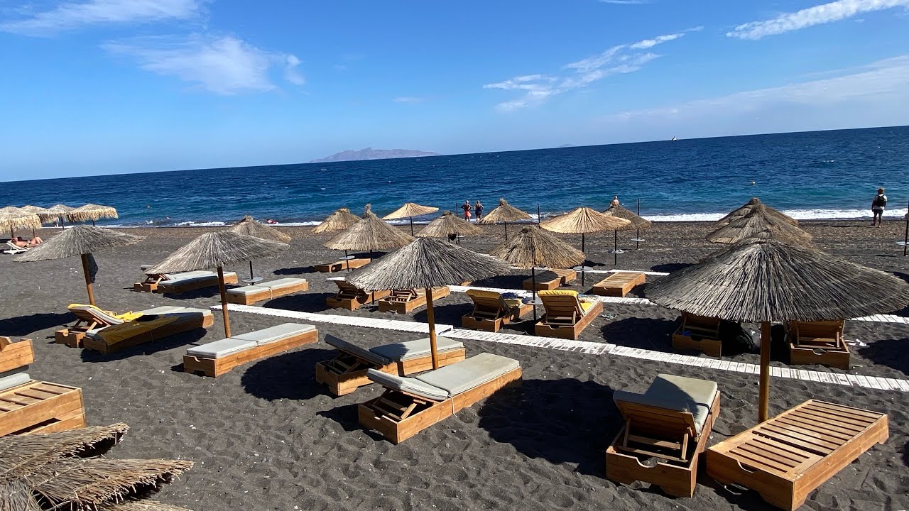 KAMARI BEACH  | WALKING TOUR IN KAMARI SANTORINI GREECE 🇬🇷