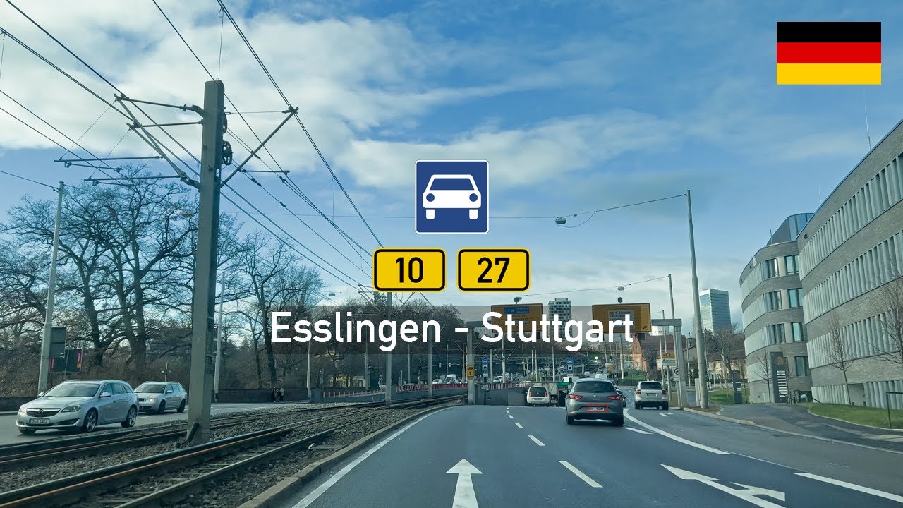 Driving in Germany: Bundesstraße B10 & B27 from Esslingen am Neckar to Stuttgart