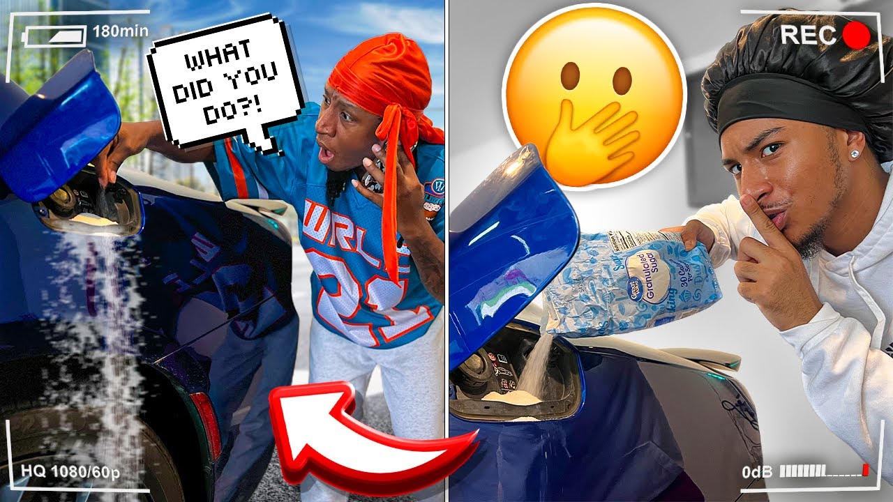 PUTTING SUGAR IN MY BOYFRIEND GAS TANK TO SEE HIS REACTION!