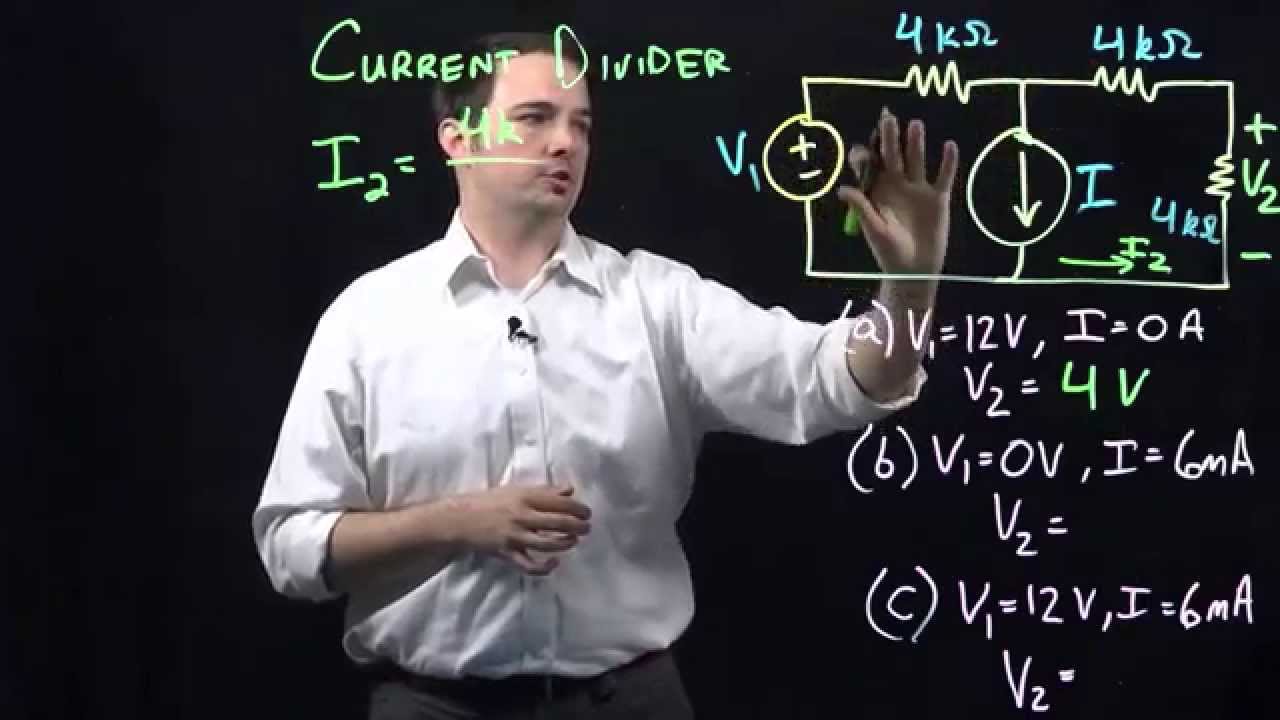 Circuits I: Example with Current and Voltage Divider, Superposition
