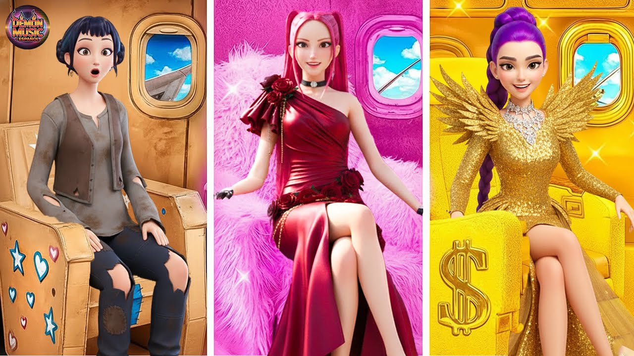 KPop Demon Hunters Makeover! Pobre vs Rico vs Ultra Rico Huntrix en el Avión (PARODY)
