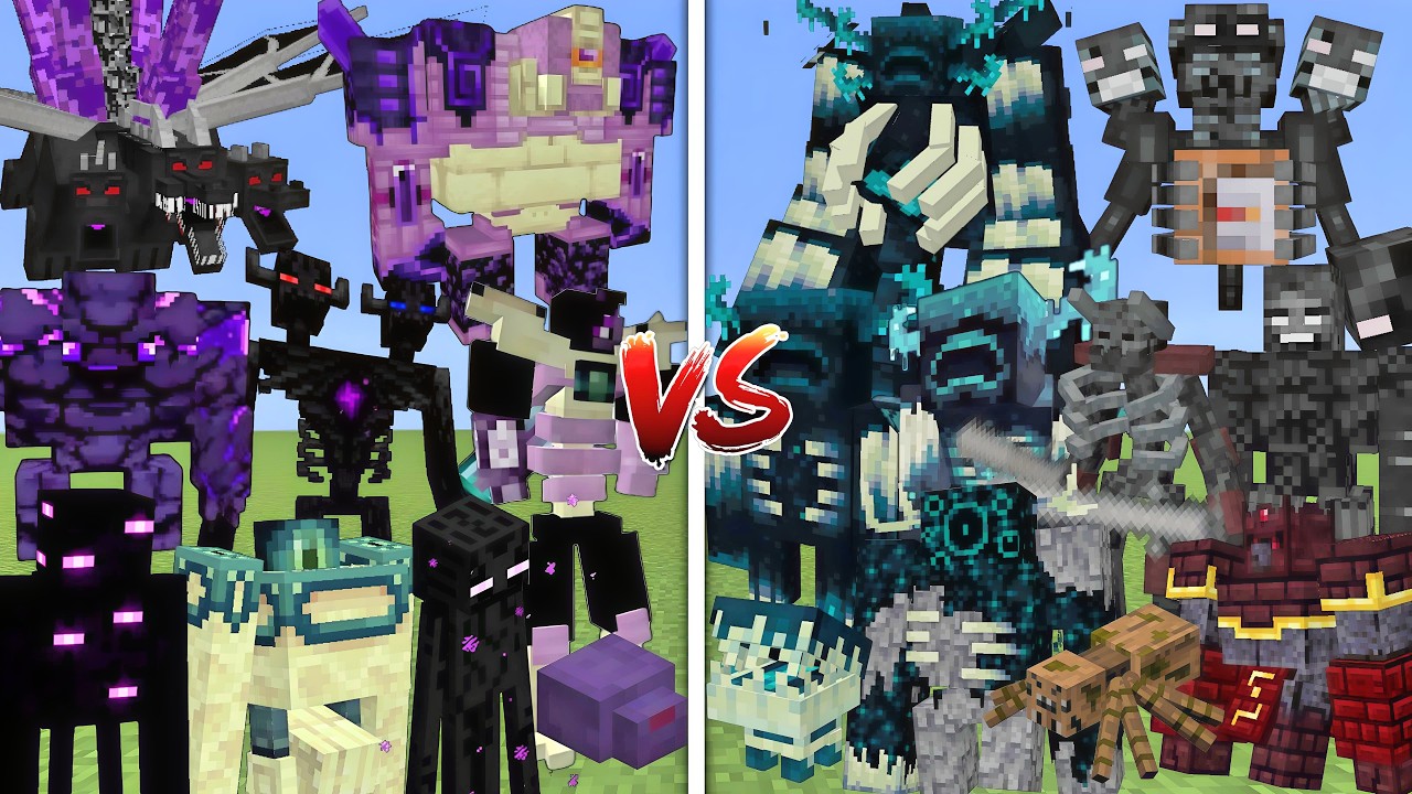 ALL MUTANT ENDERMANS VS ALL MUTANT WARDENS & WITHER SKETETONS MOBS BATTLE IN MINECRAFT