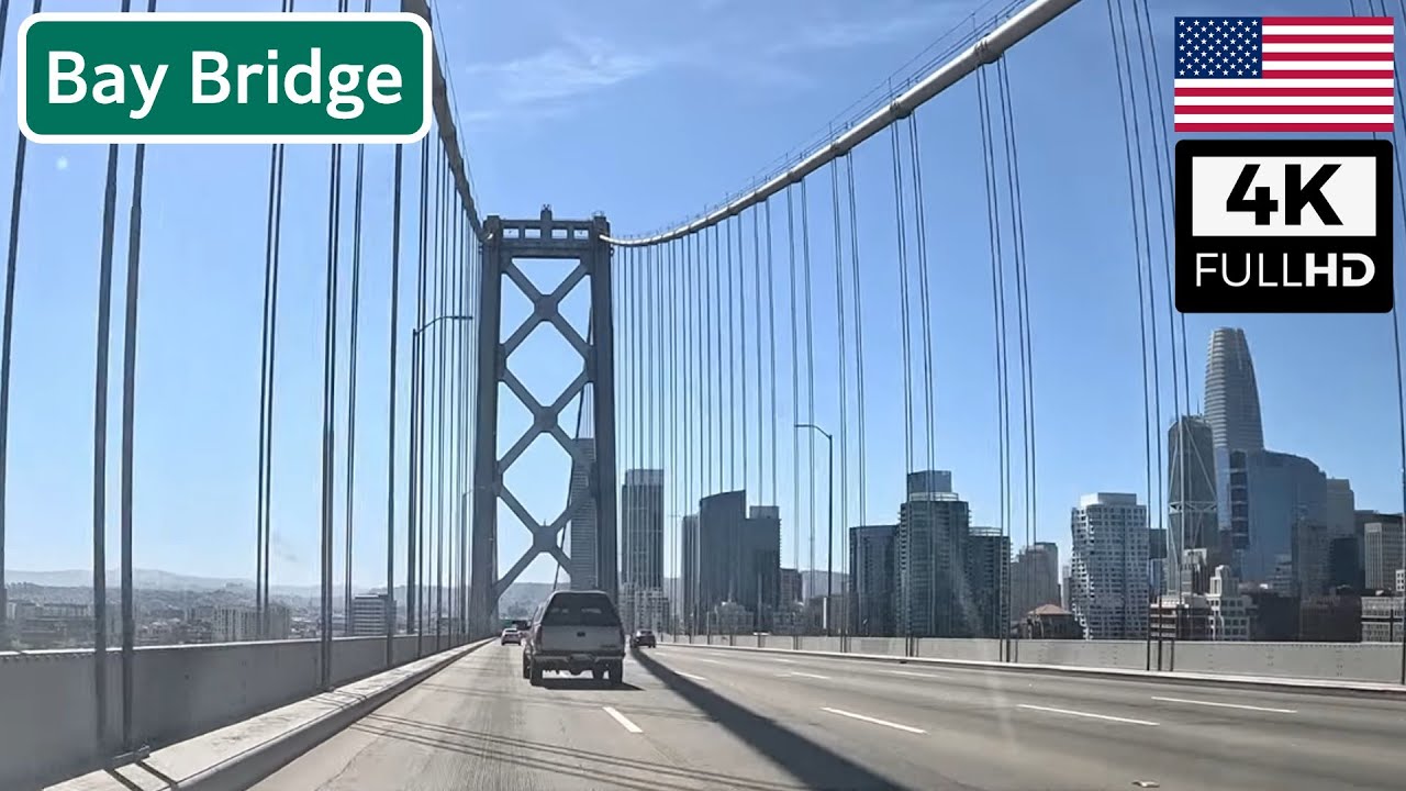 Into San Francisco: Bay Bridge (West), California USA | 4K ASMR Scenic Drive