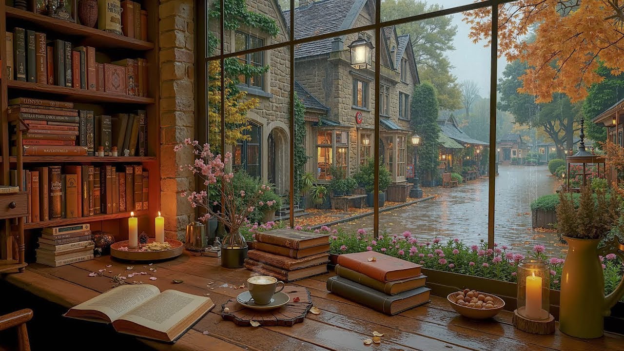 Cozy Coffee Shop Ambience | Smooth Jazz Piano with Rain Sound for Reading Book, Study