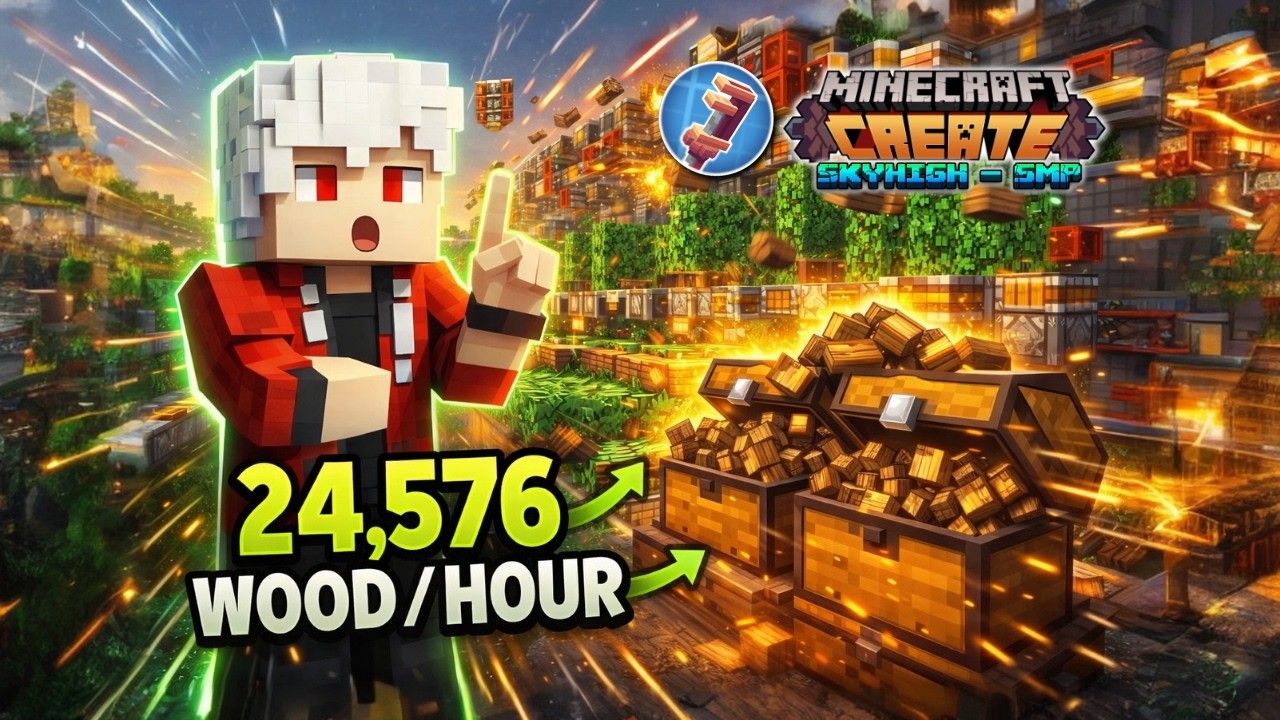 I make a UNLIMITED!! wood factory in my smp using create mod.