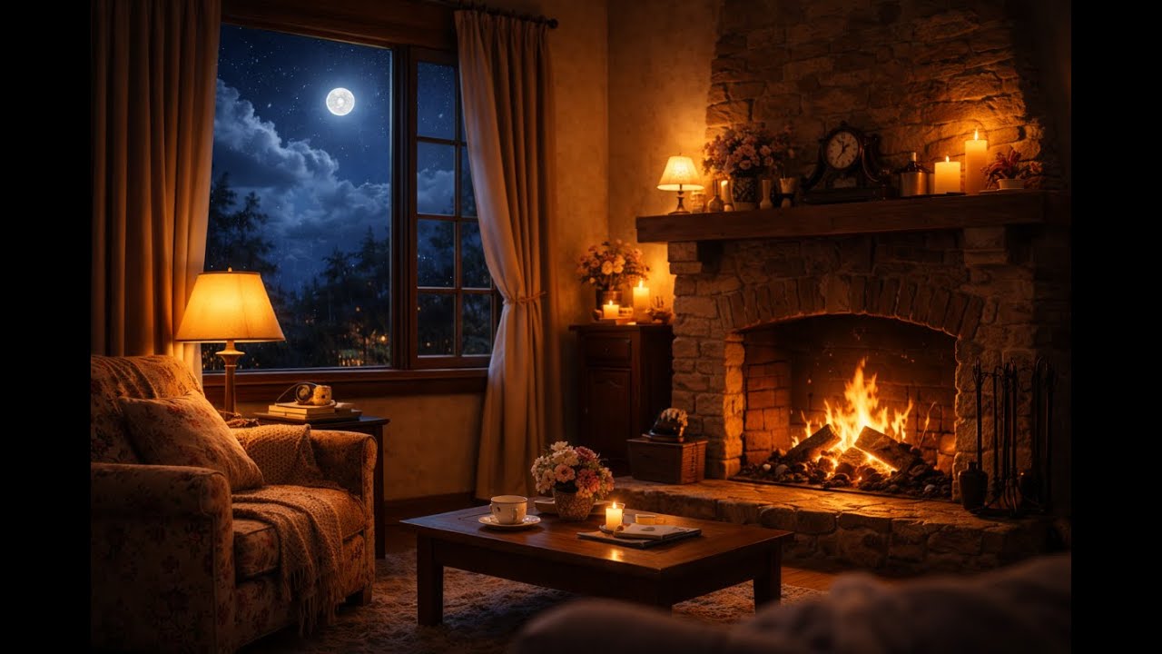 Sleep to Vintage Jazz Fireplace 🌙 Cozy Crackling Fire & Slow Jazz | Eternal Hearth