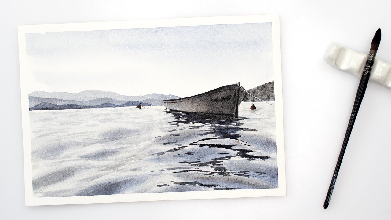 Watercolor seascape painting tutorial - step by step
