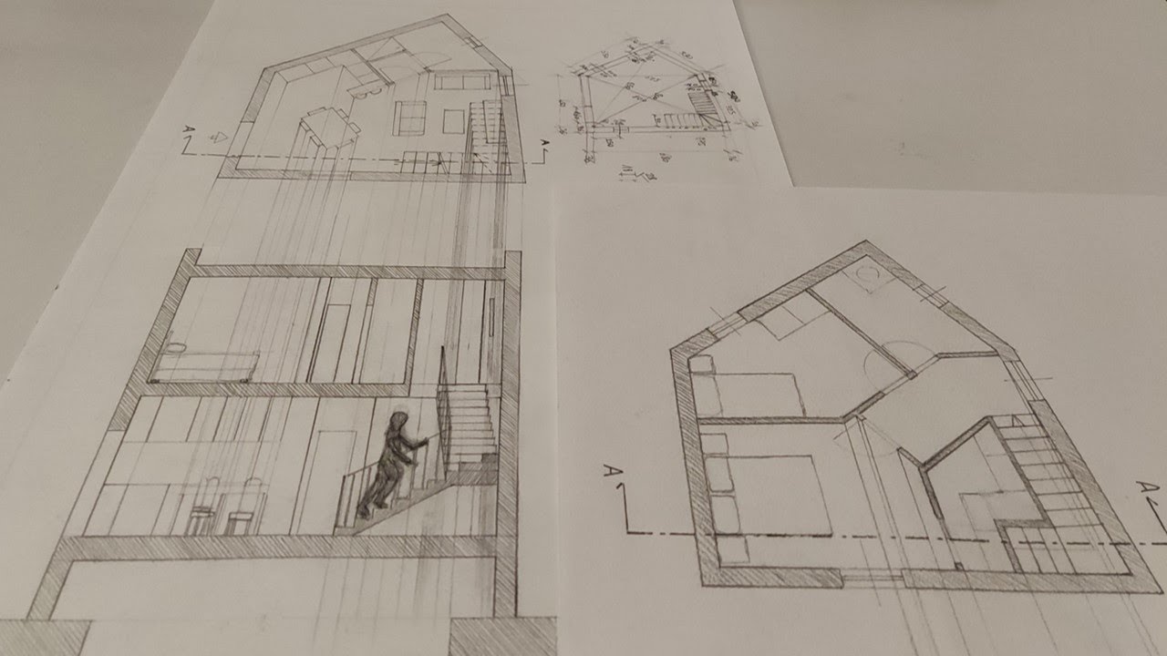 Piante, Sezioni e Arredo di un alloggio - scala 1:50