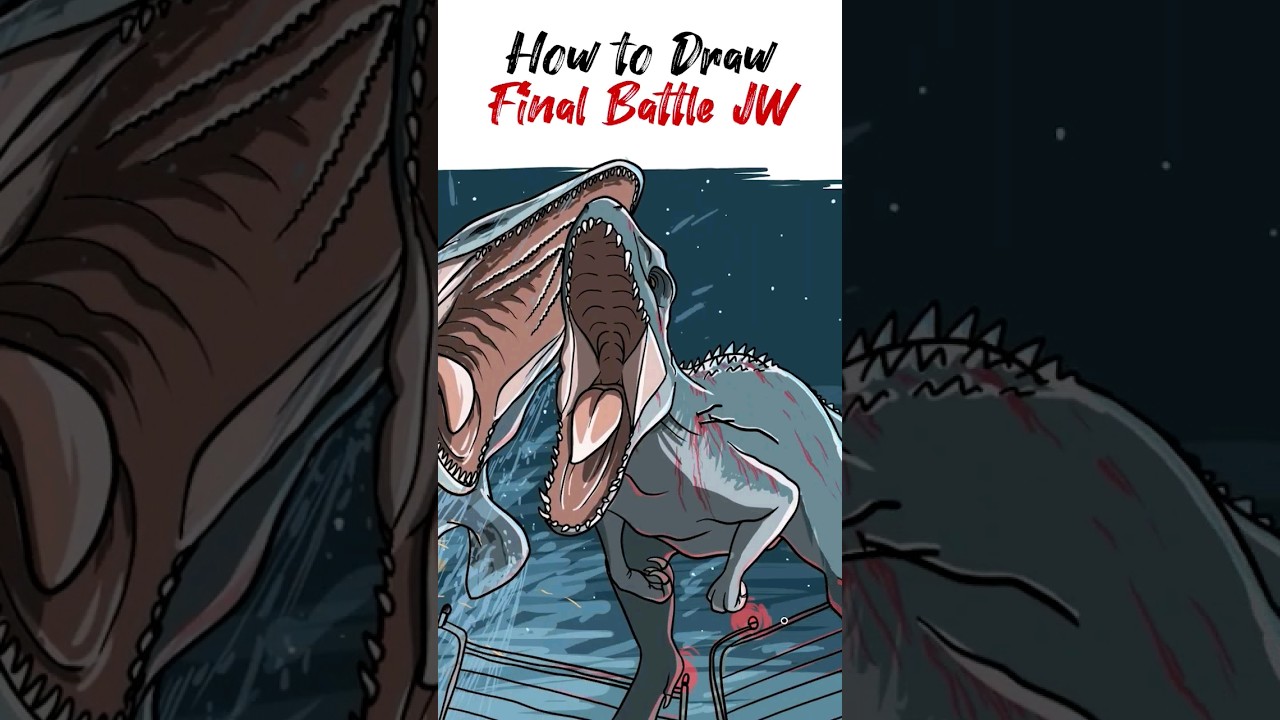 How to Draw Final Battle Jurassic World Indominus vs Mosasaurus Trex Blue Raptor #shorts #dinosaurs