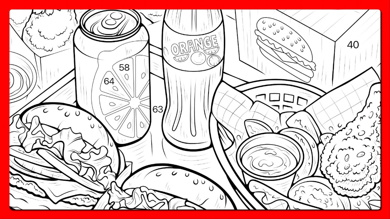 Zen Color by Number Delicious Fast Food Lunch#coloringbook #fall #food