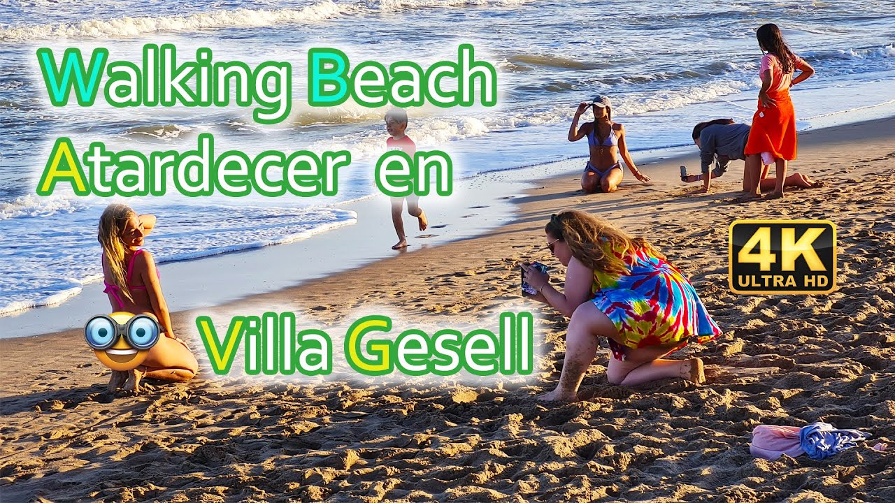 4k - Caminando por la playa de Villa Gesell en el atardecer