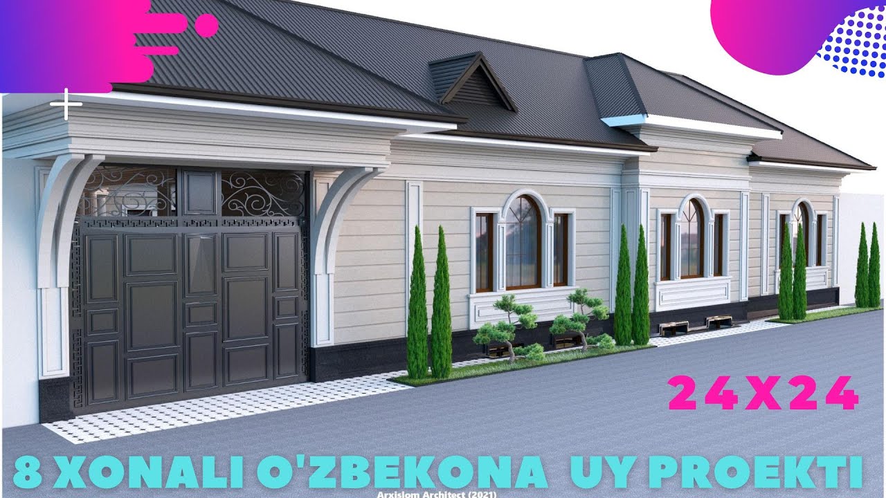 8 XONALI  ZAMONAVIY  UY PROEKTI 24X24  3D MODEL #04