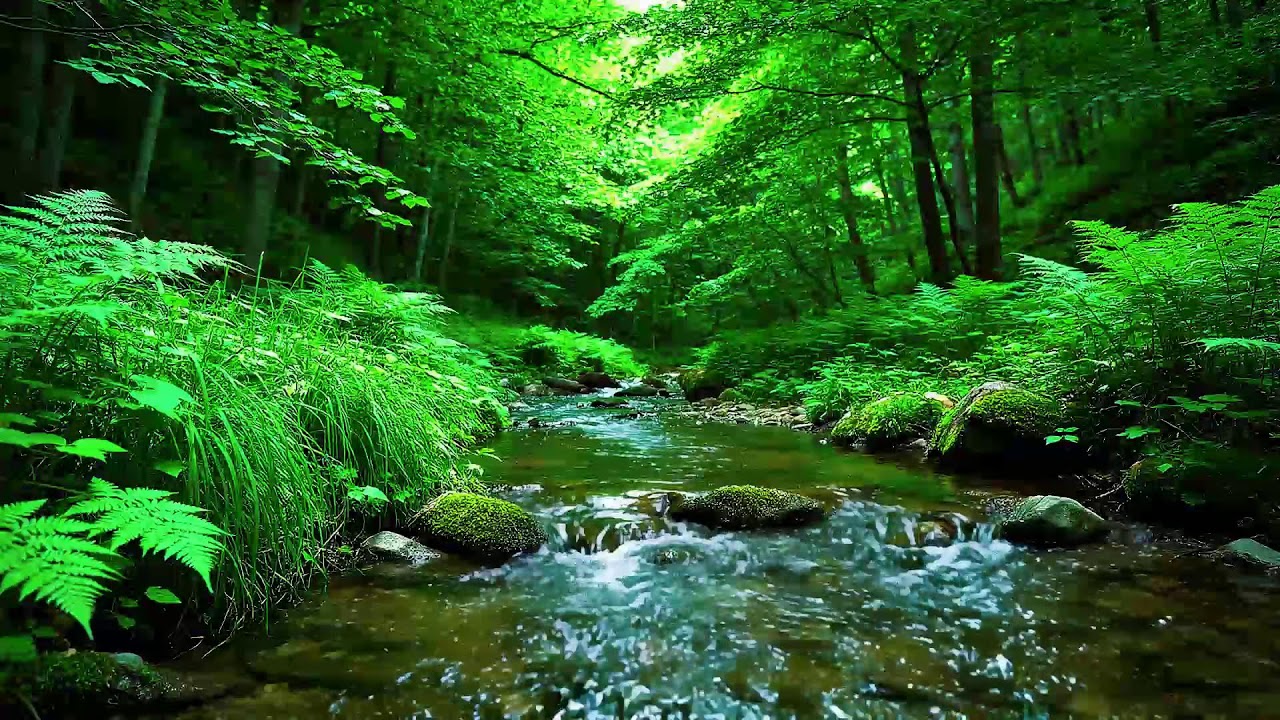 Calming Forest Ambience Birds Singing Beautiful Stream Sounds for Deep Sleep, Study Focus, Medicine