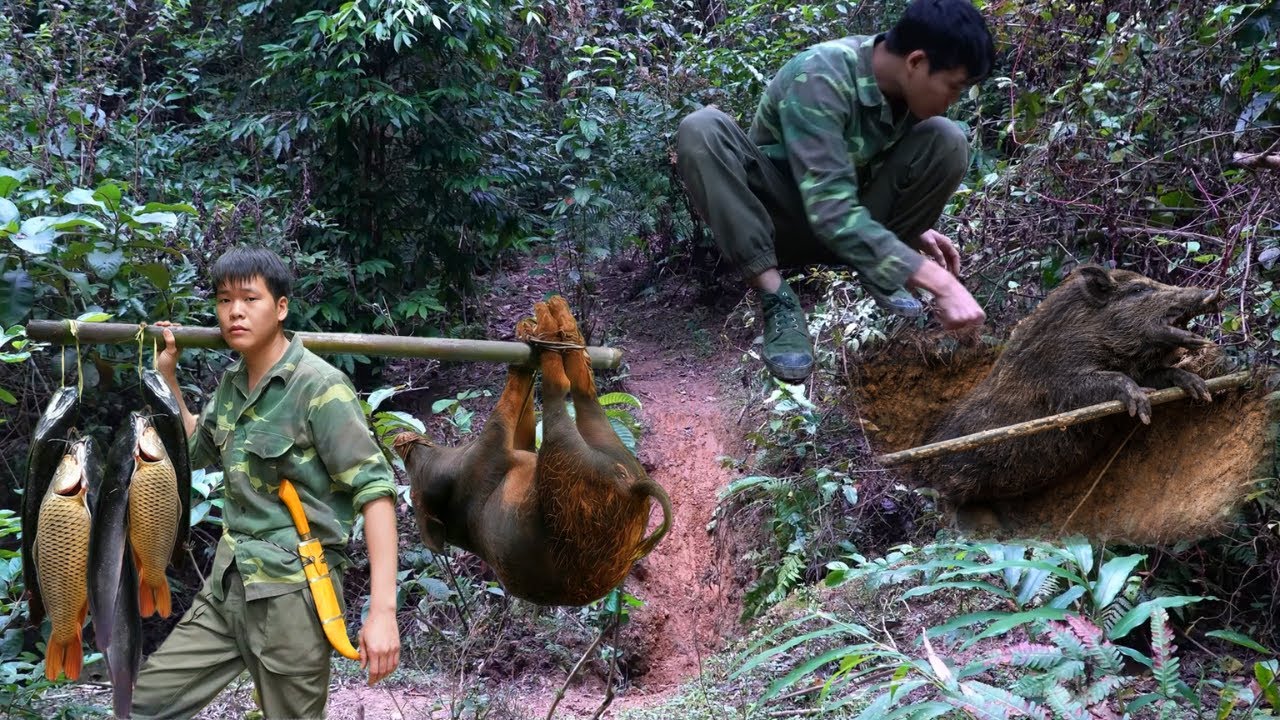 Life in the Wilderness: Primitive Wild Boar Traps, Stream Fishing & Survival Skills