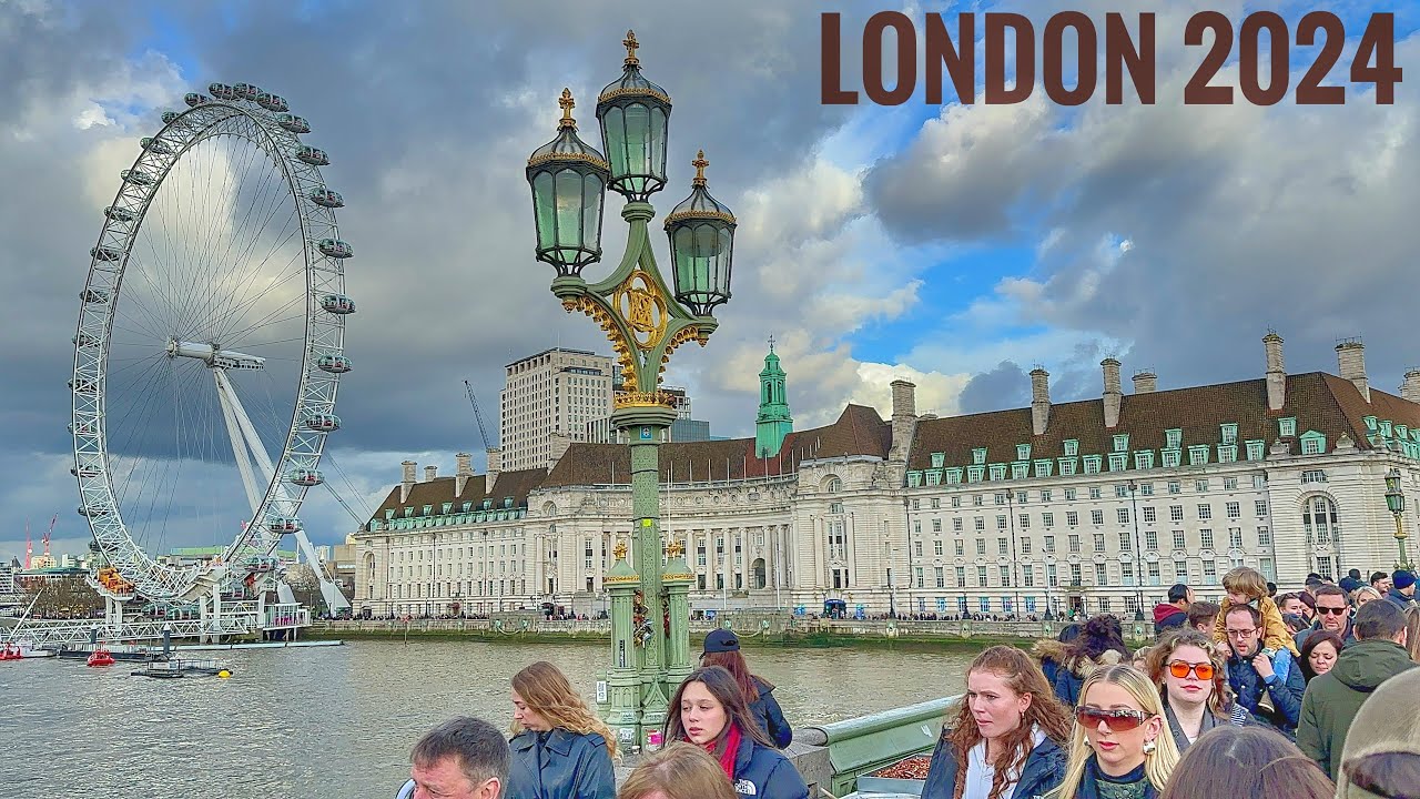 LONDON 4K Walking Tour - Relaxing Tourist Walk Central London to Big Ben, London Eye, River Thames