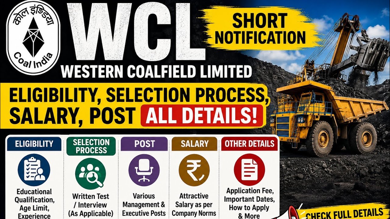 WCL coal India Limited Recruitment 2026 | Short Notification Out !