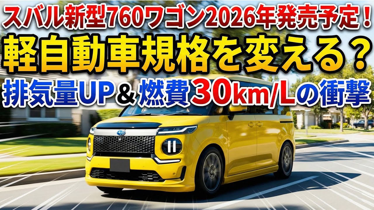 スバル新型760ワゴン2026年発売予定！軽自動車規格を変える？排気量UP＆燃費30km/Lの衝撃