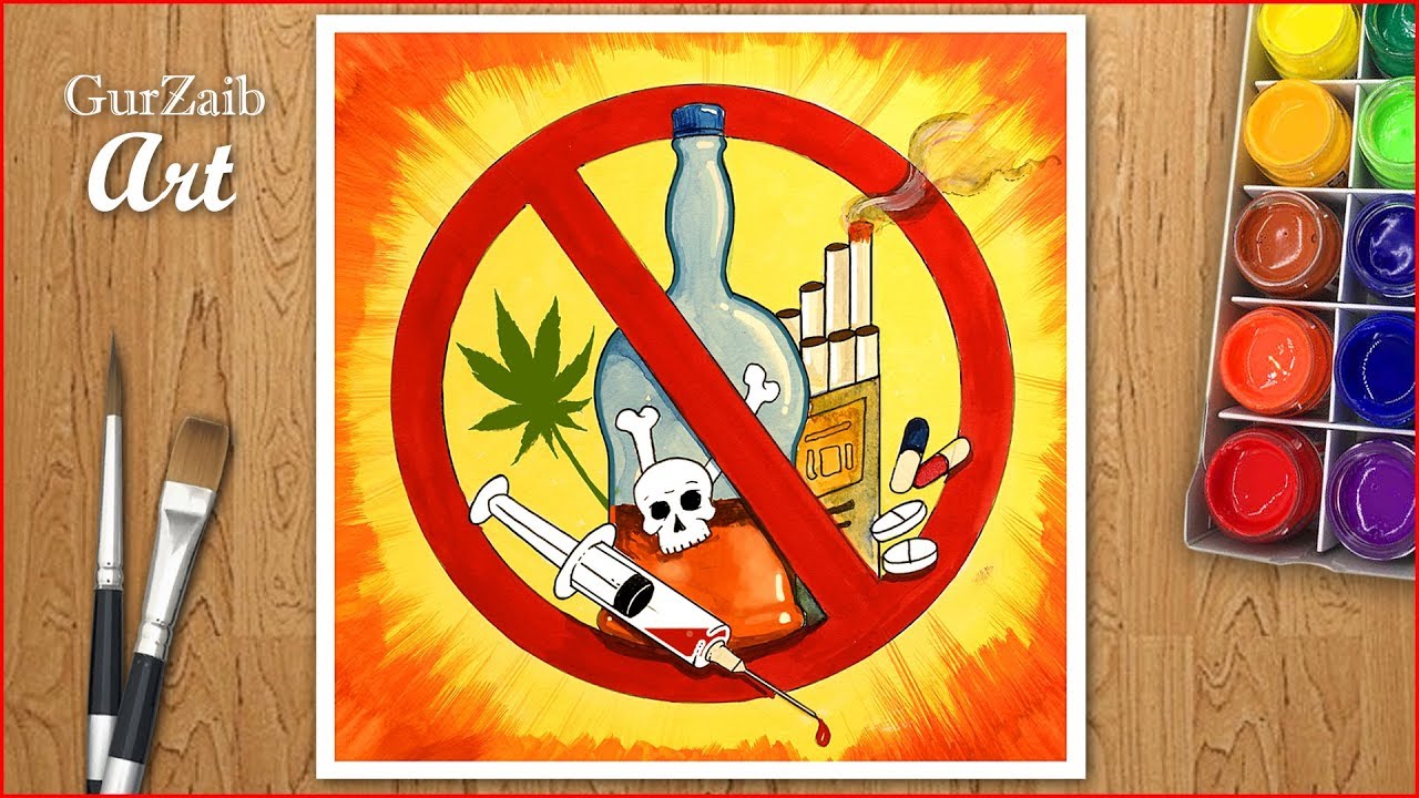 How to draw stop drugs drawing || poster making say no to drugs use with poster colors