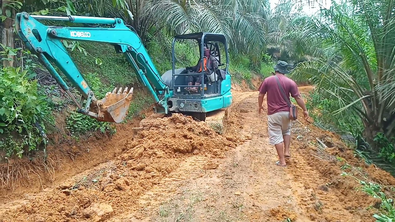 EXCAVATOR MINI BUAT JALAN DI KEBUN SAWIT || KOBELCO SK 50 || TUTORIAL BUAT JALAN