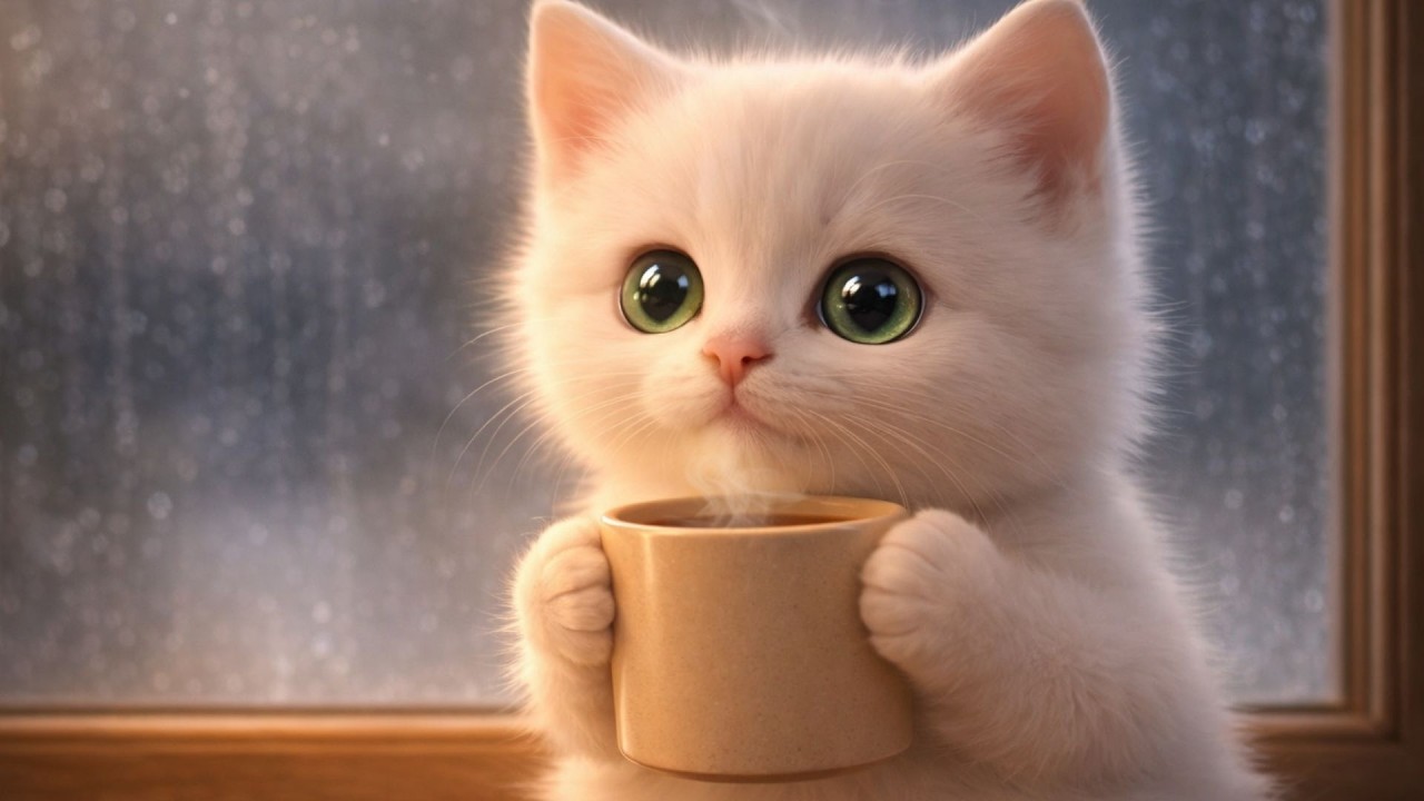 Cozy Kitten in the Rain ☔ Drinking Tea & Waiting for the Sun ☀️ | Relaxing Music 🐾
