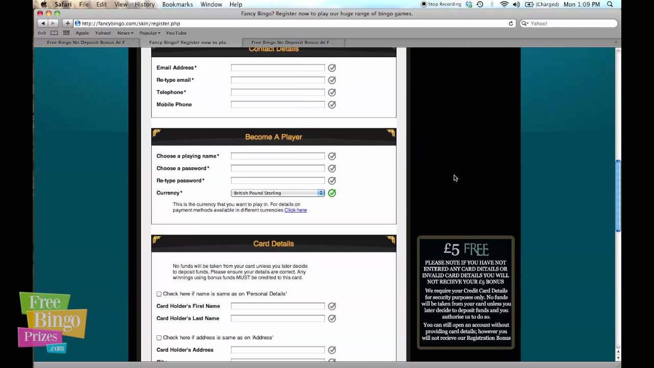 Free Bingo Prizes - Fancy Bingo Review  and 5 pound Free No Deposit Bonus