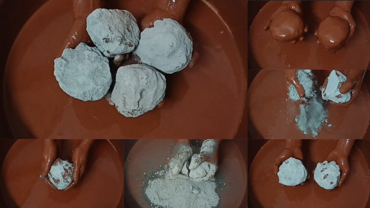 4K Celebration🎊🥳Video 1/6 || Cement Balls Dipping+Crumbling in & on Creamy🤤Red❤️Dirt Paste ASMR #823
