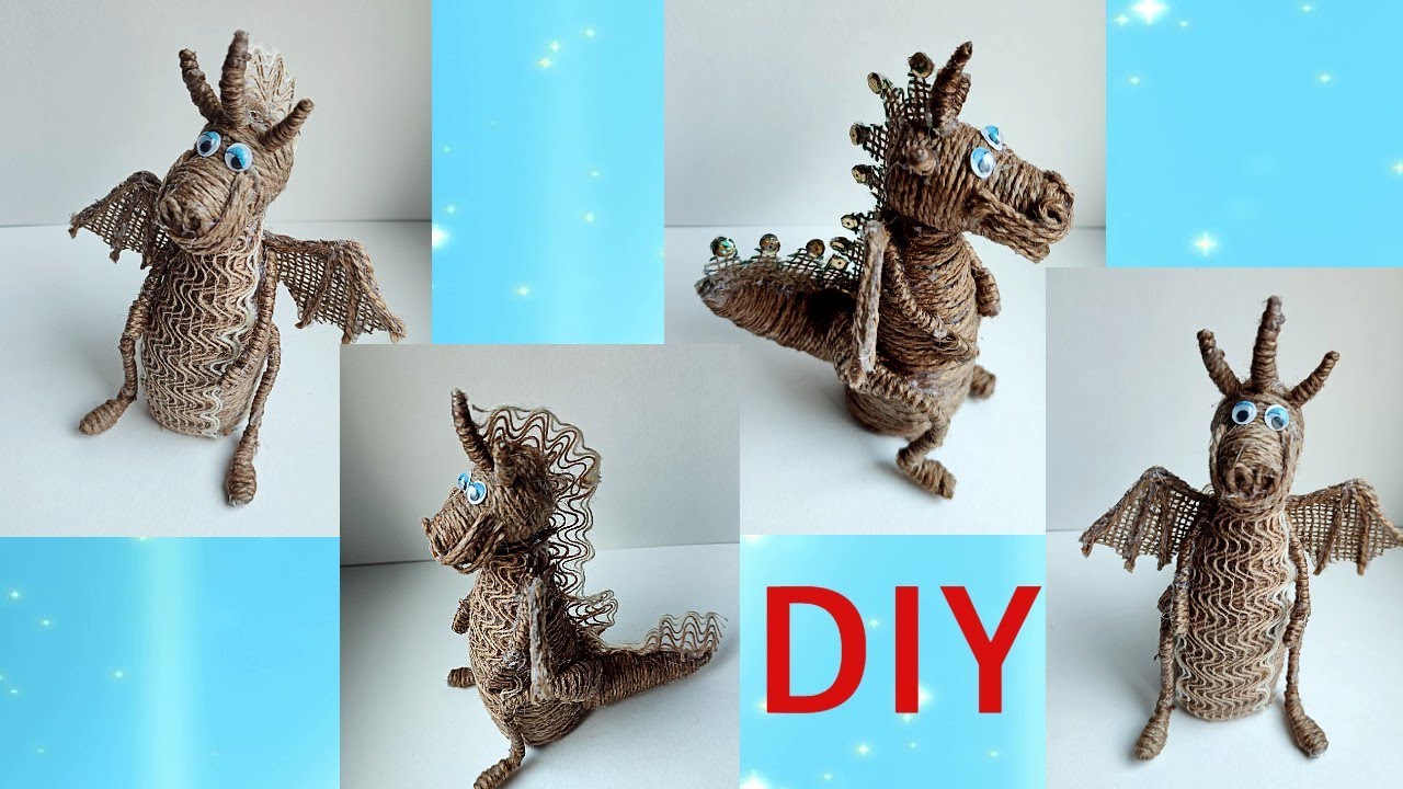 Два веселых дракончика из фольги и джута. Символ 2024. DIY dragons