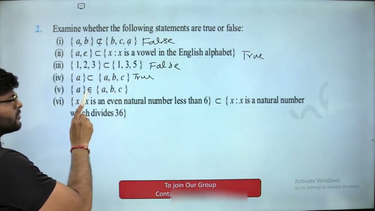 2. Examine whether the following statements are true or false:(i) {a, b} ⊄ {b, c, a}(ii) {a, e}