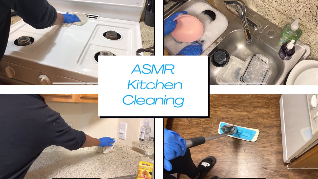 ASMR Cleaning the Kitchen- Wiping Kitchen Surfaces, Washing Dishes, Sweeping, Mopping -No Talking