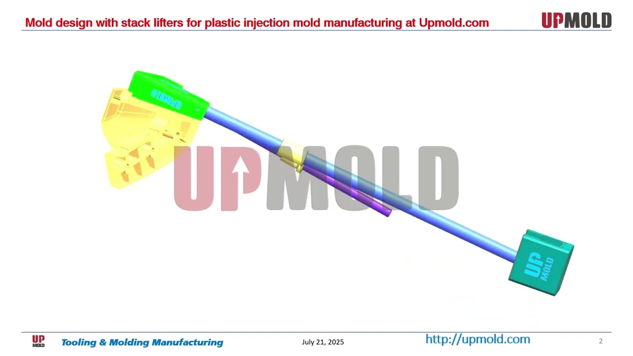 Mold design with stack lifters for plastic injection mold manufacturing at Upmold.com