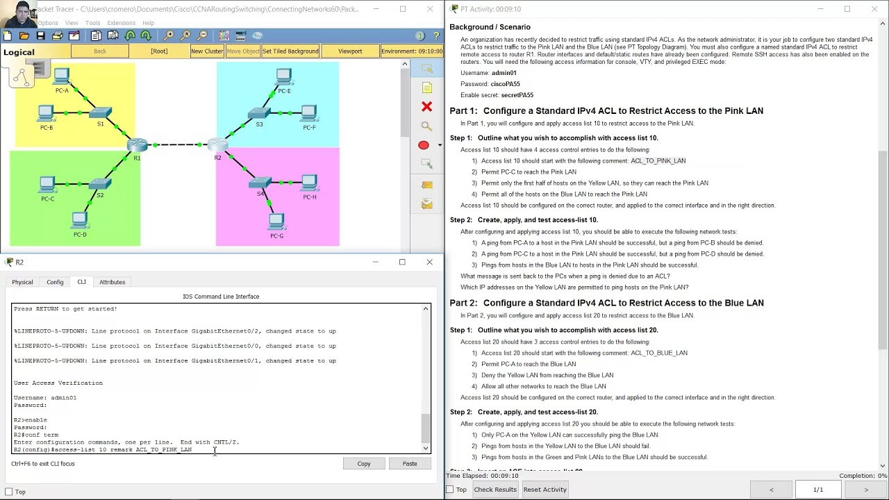 4.1.3.5 Packet Tracer - Configure Standard IPv4 ACLs