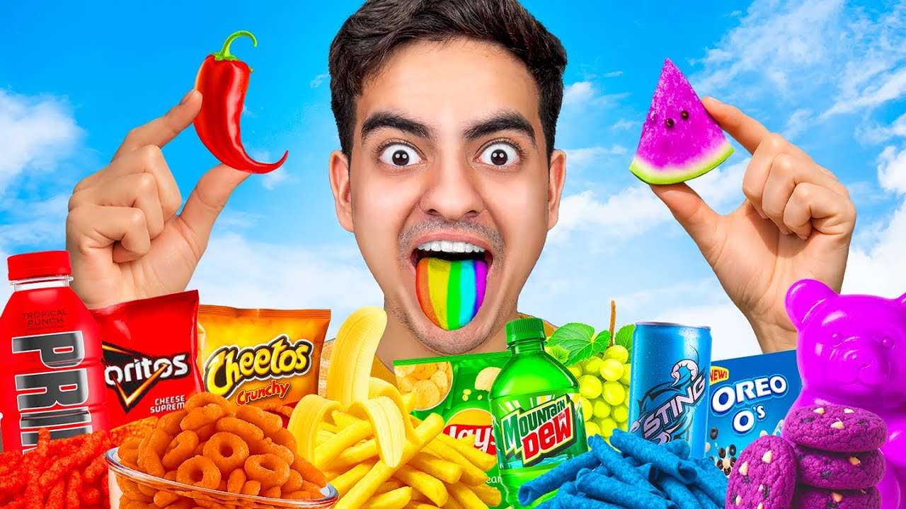 Eating Only 1 COLOR Of Food for 24 Hours! (Rainbow Food Challenge)