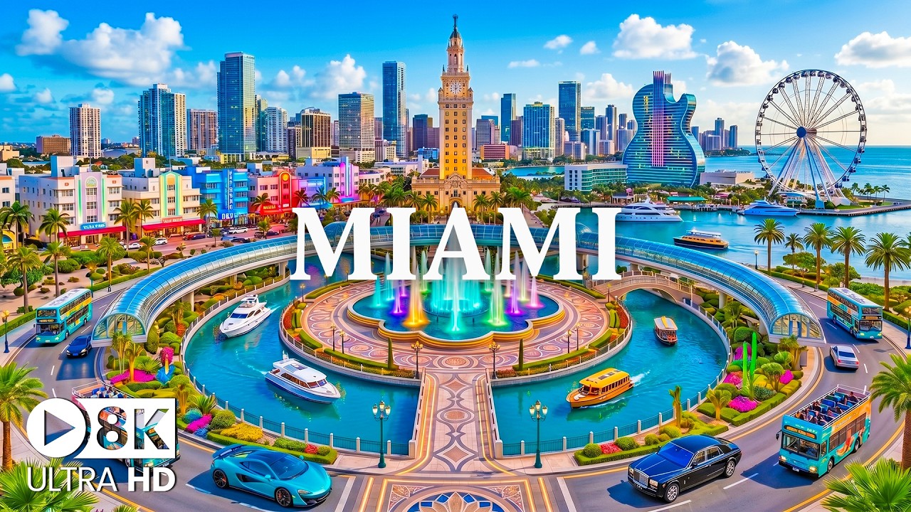 Miami 8K 🚤 | Biscayne Bay, Modern Skyscrapers & Tropical City Vibes