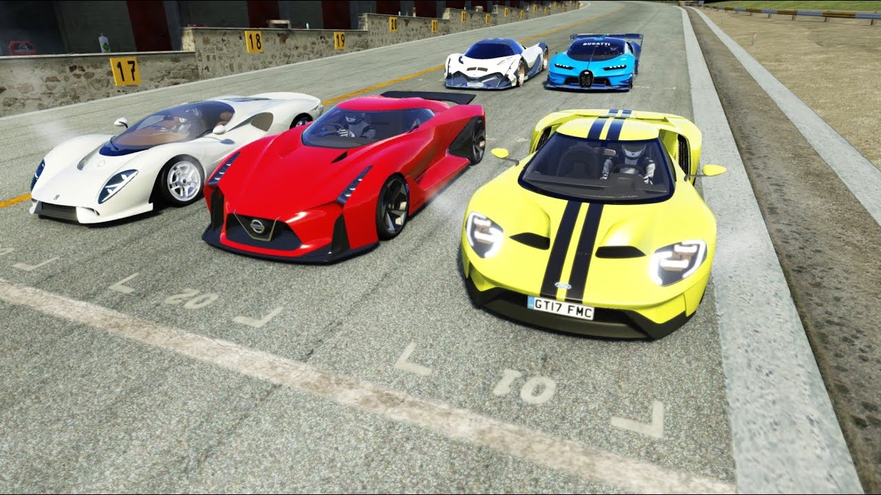 Bugatti Vision GT vs Devel Sixteen vs Ford GT vs Nissan Concept 2020 Vision GT vs De Tomaso P72