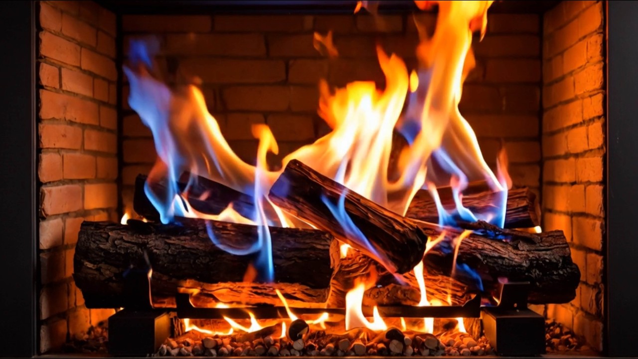 🔥 Enjoy a Warm Fireplace With Blue & Orange Flames in s Rustic Brick Backdrop to Calm Your Space