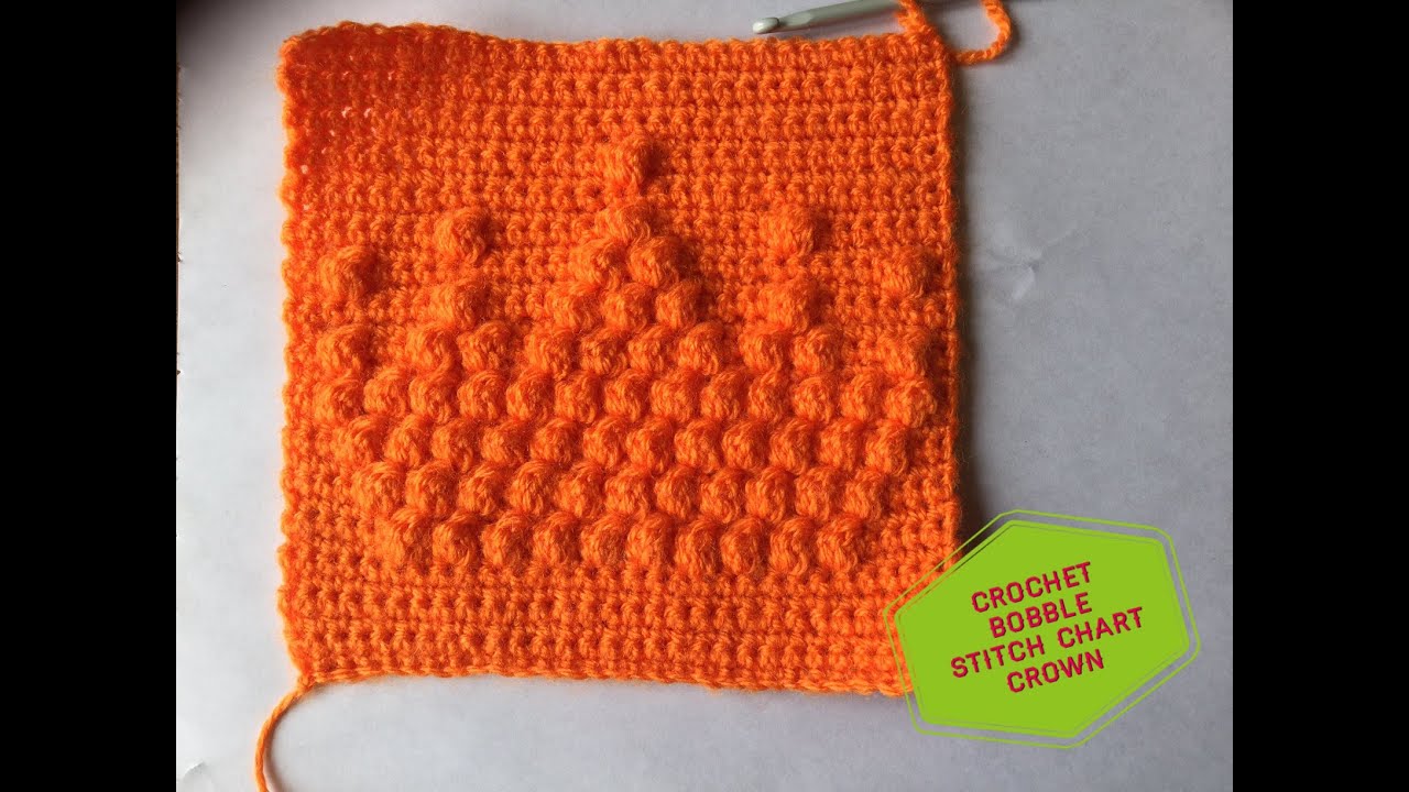 how to crochet square with bobble stitch chart -  crown