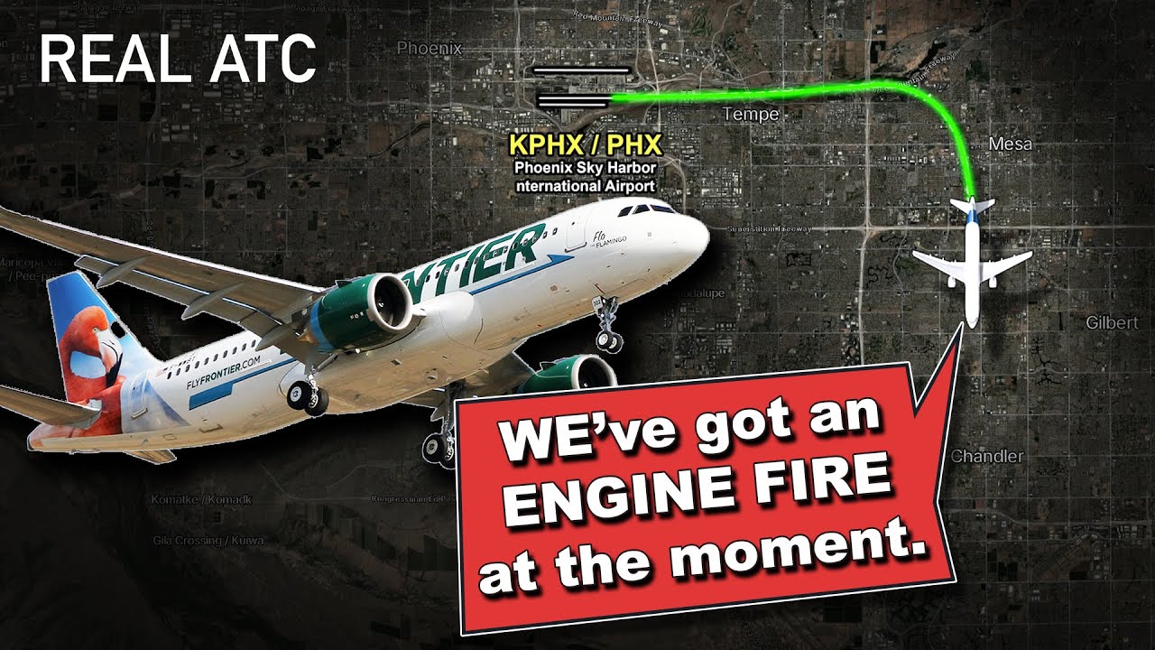 ENGINE FIRE on Departure from Phoenix. Frontier Airbus A320 NEO. REAL ATC
