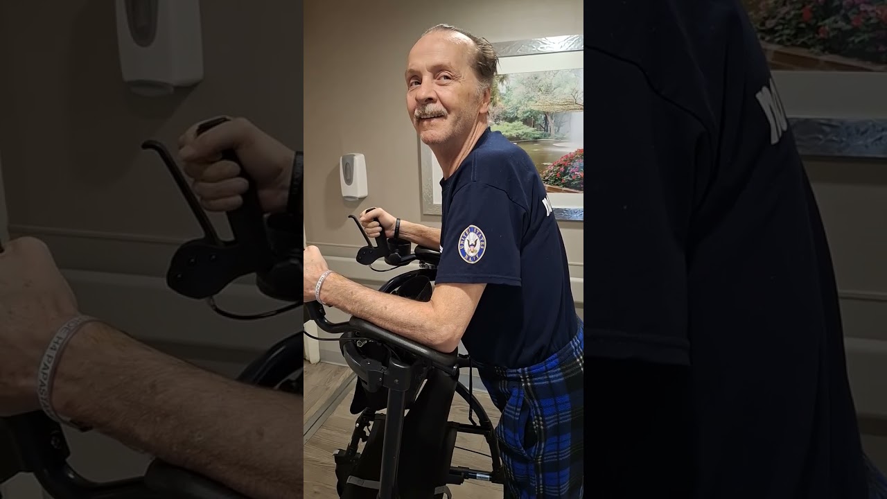 Joe's on his up Walker at our ladies Rehab Center February 16th