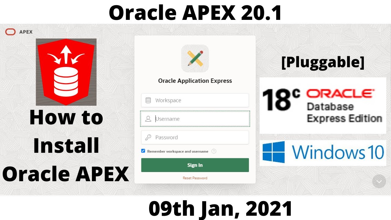 How to Install Oracle APEX 20.1 | DB 18cXE [Pluggable] | Windows 10 8K