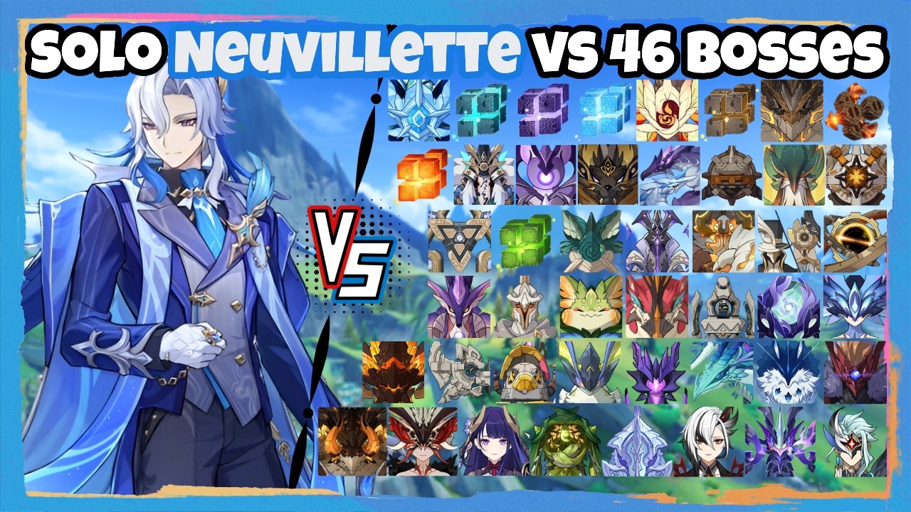 Solo C0R1 Neuvillette Melusent Gift vs 46 Bosses (WL 9) Without Food Buff | Genshin Impact