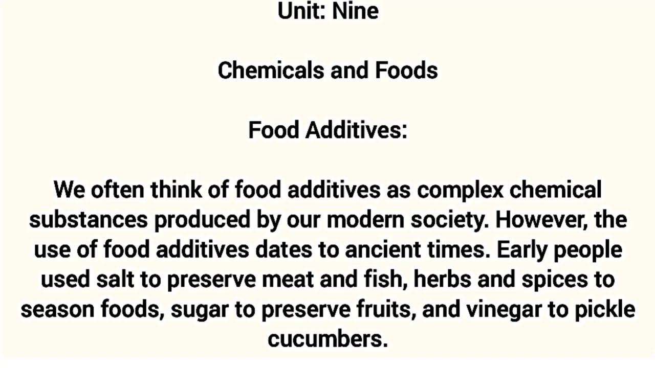 شرح ترمونولجي للصف الثاني الثانوي تمريض الوحده التاسعه/Unit Nine/Chemicals and Foods