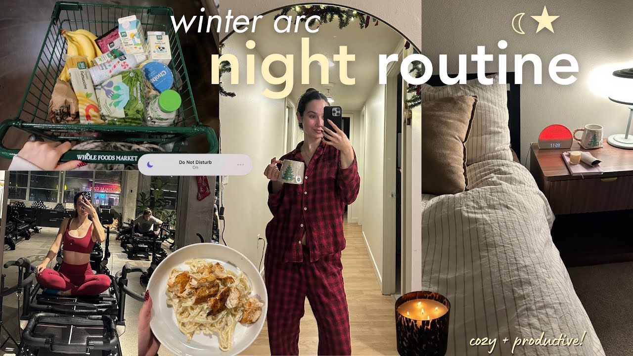 COZY WINTER NIGHT ROUTINE 🌙 self care, lagree, cooking & romanticizing winter!
