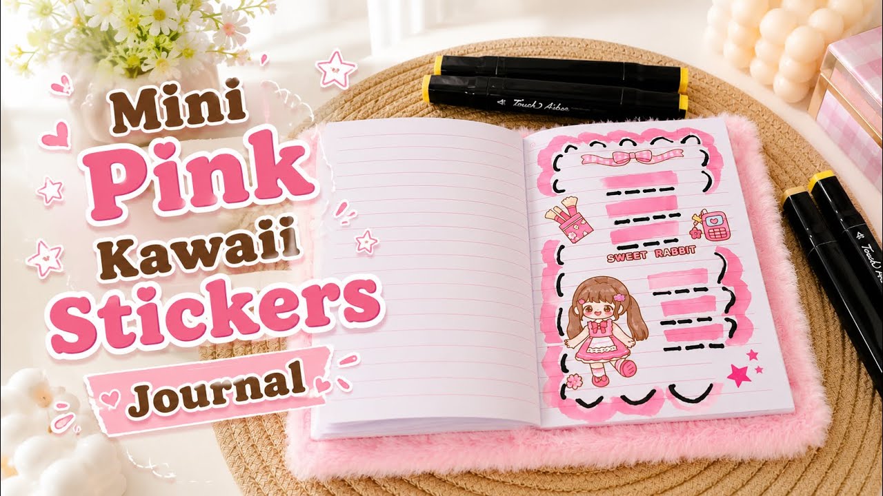 Mini Pink kawaii journal | journal ideas with kawaii stickers |cute kawaii stickers 