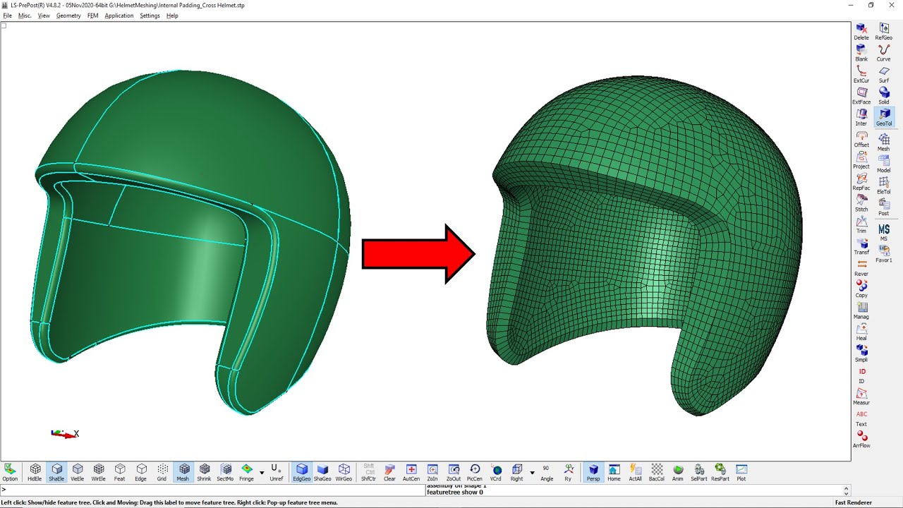 Helmet Padding Meshing (no tetrahedron elements)