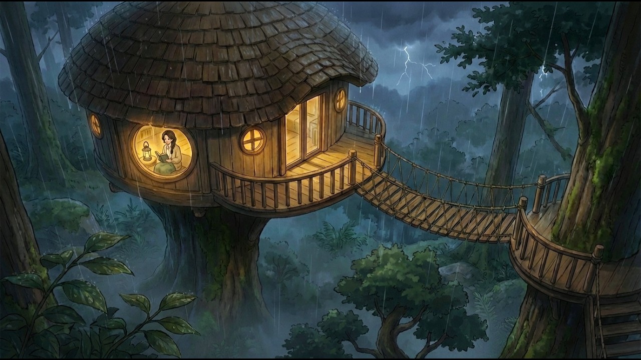 Living Alone in a Rainy Treehouse 🍄 Listening to Rain & Cooking Mushroom Cream Stew | Ghibli Life