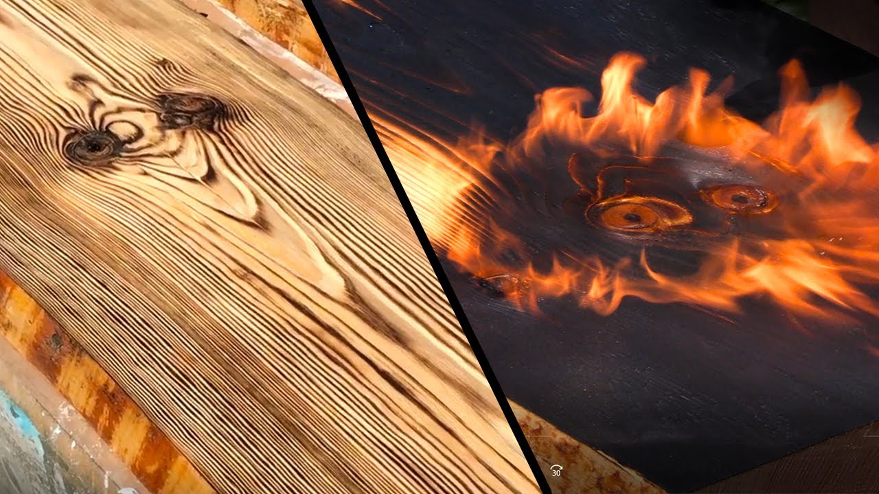 БЫСТРОЕ СОСТАРИВАНИЕ БРАШИРОВКА ДРЕВЕСИНЫ СЛЭБОВ ОГНЕМ | Fast Aging of Wood by Fire | VIDEO 4K